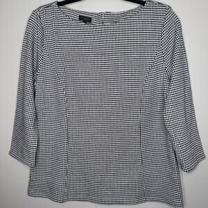 Talbots Petites Women Large Black White Polka Dot 3/4 Sleeve Button Back Blouse